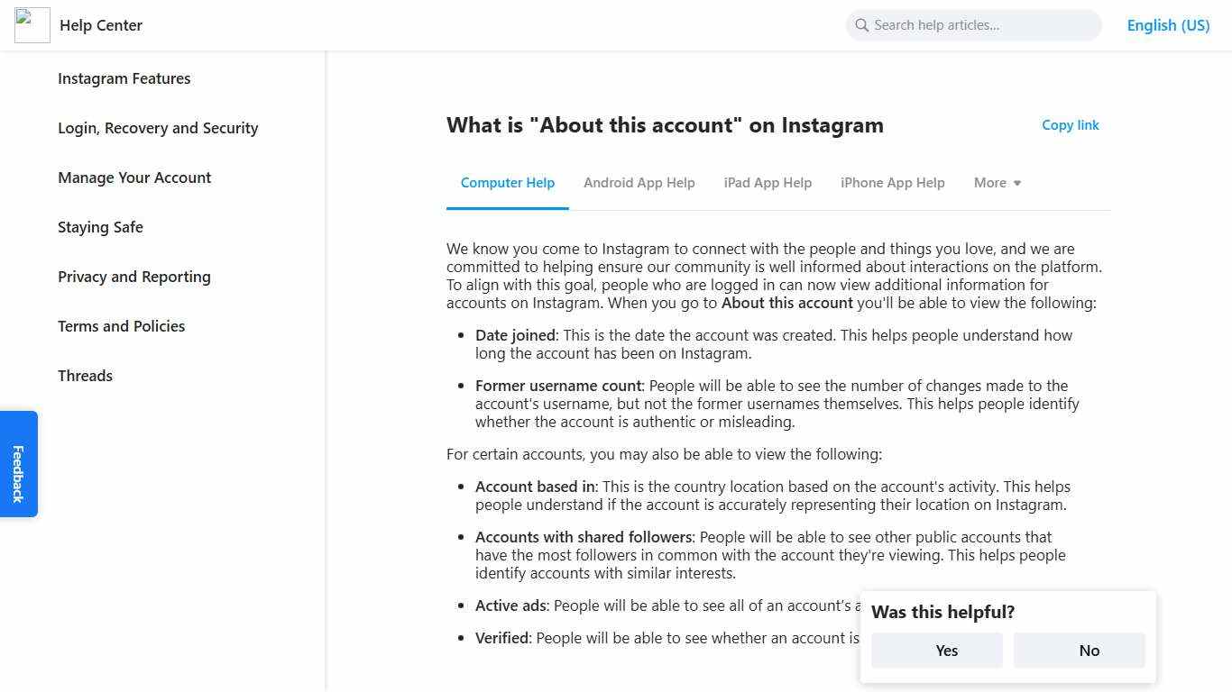 What is "About this account" on Instagram Instagram Help Center
